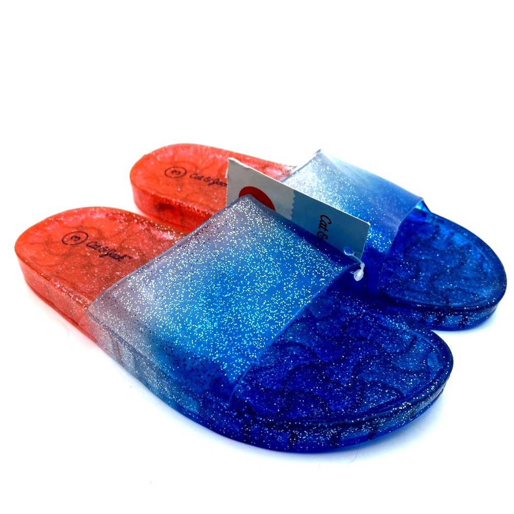 Girls Sandal Shoes Size 3 Slip On Slides Glitter Multicolor Children Footwear